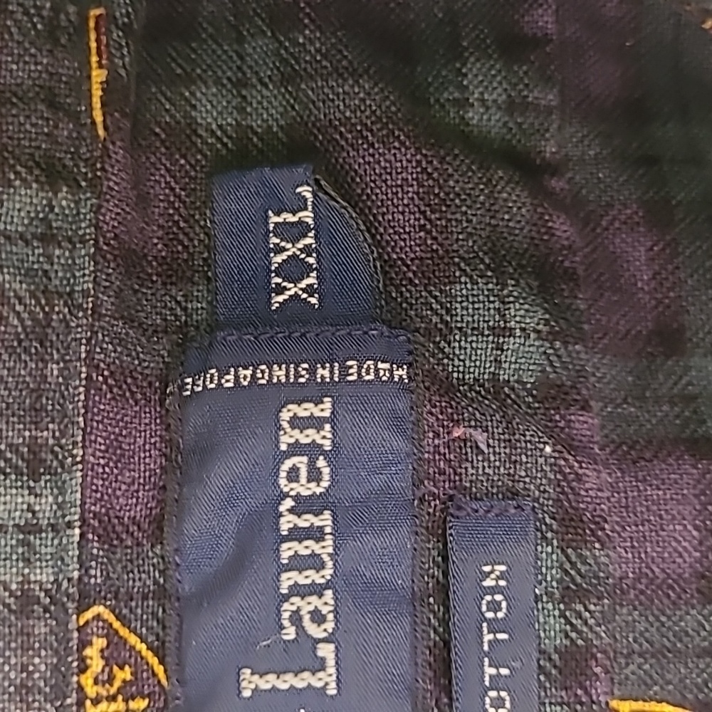 RALPH LAUREN Crest Green Gold Plaid Cotton XXL Mens Long Sleeve Shirt 90s RARE - Picture 3 of 9